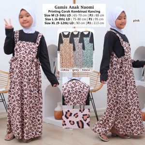 Naomi Dress Anak Perempuan Printing Corak / Gamis Anak Perempuan Kombinasi Kancing Usia 3-12 Tahun