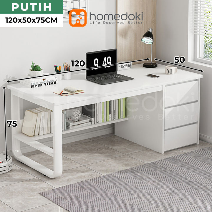 Homedoki%20Meja%20Kantor%20/%20Meja%20Komputer%20/%20Meja%20Kerja%20Minimalis%20/%20120cm%20Meja%20Belajar%20/%20Meja%20Kantor%20Dengan%20Laci%20-%20Image%203