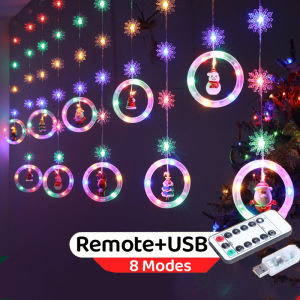 ✨2024 Star Christmas Decoration Light String Santa Claus Cartoon Design Curtain Lights LED Colored Lights Room Window Decoration Light