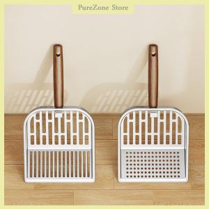 [PureZone] Stainless Steel Cat Litter Scoop Long Wooden Handle Pet Waste Shovel Cleaning Tool Long Handled Hollow Shovel Cats Supplies