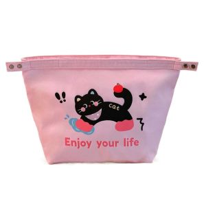 ANGY  Large Capacity Cute Thermal Lunch Bag Lightweight Cat Insulation Handbag Cute Zipper Cosmetic Bag Travel