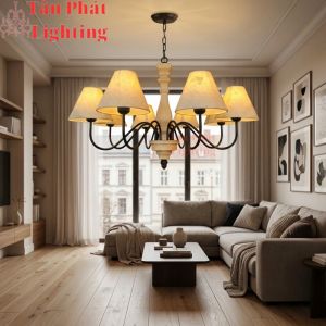 Đèn thả trần chao vải Ø90Cm trang trí phòng khách phòng ngủ phòng làm việc 96W 220V DC63 Tân Phát