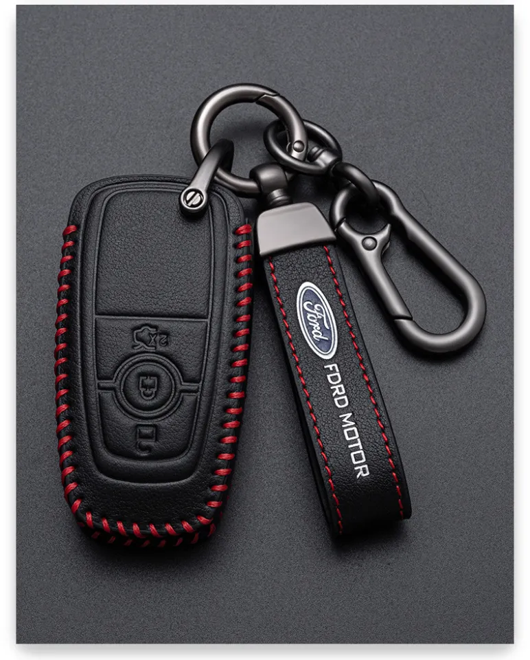 PUL Leather Key Cover Case For Ford Ranger Transit Tourneo Custom - Black Clip-On