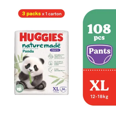 HUGGIES Naturemade Panda Pants Diapers XL 36s (3 packs) - Super Premium Baby Diaper with Bamboo Fiber