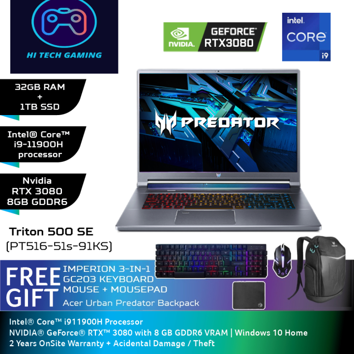 Acer Predator Triton 500 Se Pt516 51s 91ks 16 Qhd 165hz Gaming Laptop I9 11900h 32gb 1tb 5862