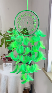 Hạt xanh lá bùa bắt giấc mơ trẻ em đồ treo tường trang trí Handmade lông lớn Bùa bắt giấc mơ cưới