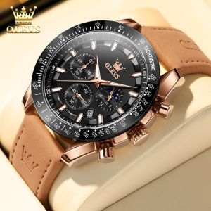 OLEVS Jam Tangan Pria Original Anti Air Kulit Tahan Keren Led Hitam Luxury Chronograph Watch Men Multifungsi Cod Model 9957