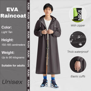 Adult Long Raincoat Thickened EVA Windproof Waterproof Raincoat Reusable Hood and Drawstring Raincoat With Elastic Sleeve Raincoat Full-Body Protection Mens and Womens Raincoat