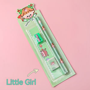 Ready Stock 5 in 1 Stationery Pencil Set Student Kid Children Pensel Murah Budak Alat Tulis Sekolah Kanak Anak 学生卡通铅笔套装文具