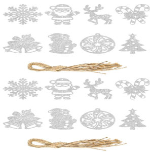 16pcs Silvery Christmas Decoration 2025 Tag Ornaments Glitter Christmas Tree Charm New Years Party Decoration Pendant