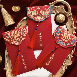 Original Product+10PCS 2022 Exquisite Wedding Red Envelope Retro Tassel CNY Angpao New Year Red Pocket Gift Hongbao