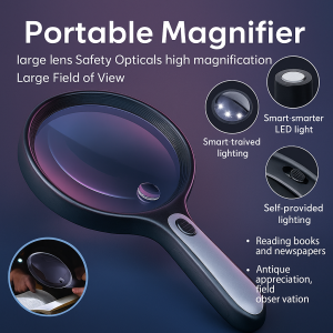 Double Magnifying Glass Handheld Magnifier Reading Loupe LED Illuminated Lighted