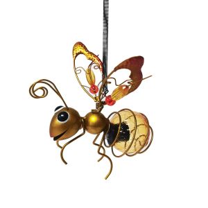 HENRYQ Creative Solar Iron Insect Statue Iron Art 3D Simulation Solar Powered Insect Lamp LED Fairy Light Metal Solar Light Garden Sculptures Outdoor Hanging Ornament