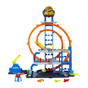Hot Wheels MEGA Loop Garage Playset With 1 Die-Cast Toy Car & 1 Toy Helicopter in 1:64 Scale (JBM74)