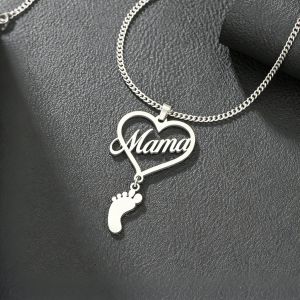 Personalized Mother Necklace with Feet Pendant Necklace for Mom Customized Family Jewelry for Mothers Day