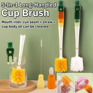 5-In-1 Long-Handled Cup Brush Bottle Cap Cup Rim Straw Cleaning Brush Cup Seam Cleaner Kitchen Cleaning Tool Foldable