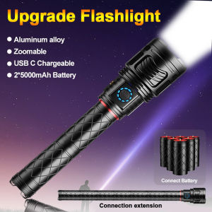Powerful LED Flashlight Super Bright Spotlight Long Range Unlimited connection battery Torch Tactical Flashlight Power Display
