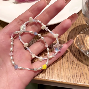 Ngọc trai tinh tế đính cườm năm cánh Vòng tay sao cho nữ ngọt ngào thẩm mỹ Vòng tay hạt charm thời trang Harajuku