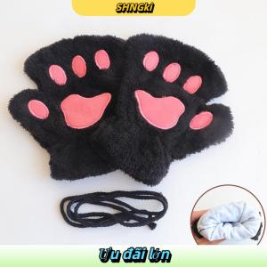 SHNGki Đáng yêu sang trọng mèo claw Paw găng tay sang trọng găng tay sang trọng ấm mềm sang trọng ngắn ngón tay Fluffy gấu găng tay trang phục nửa ngón tay găng tay