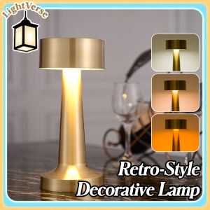 Retro Table Lamp Metal Touch Control LED Rechargeable Night Light for Bedroom Bar Cafe Decor