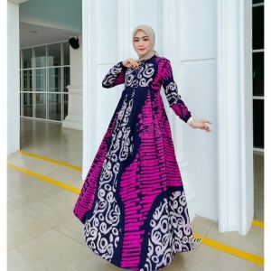 MAGENTA DRESS GAMIS TWILL RAYON CANDI MEKAR GAMIS BATIK CAP PEKALONGAN GAMIS SHALDA