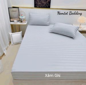🆘SIÊU ĐẸP🆘 Bộ Ga Gối Cotton Lụa Khách Sạn Cao Cấp Sọc Vân 3F Mềm Mịn Bộ 4 Món Kèm Vỏ Gối Ôm Khóa Kéo _ Nemtot Bedding HCM