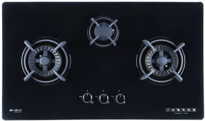 Fujioh%203%20Burner%20Gas%20Hob:%20FH-GS5530SVGL%20(Black%20Glass)%20/%20FH-GS5530SSVSS%20(Stainless%20Steel)%20&%20Rinnai%20Slimline%20Hood:%20RHS329PB%20-%20Image%202
