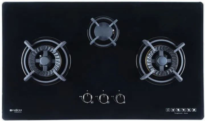 Fujioh%203%20Burner%20Gas%20Hob:%20FH-GS5530SVGL%20(Black%20Glass)%20/%20FH-GS5530SSVSS%20(Stainless%20Steel)%20&%20Rinnai%20Slimline%20Hood:%20RHS329PB%20-%20Image%202