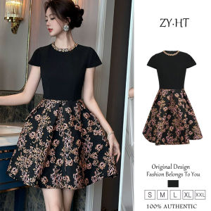 ZYHT ชุดเดรสผู้หญิงชุดเดรสทรงเอชุดเดรสใส่ไปทำงานชุดสีดำชุดเดรสสไตล์เกาหลีชุดเดรสแต่งงานหรูหราชุดเดรสปาร์ตี้ชุดราตรี21698