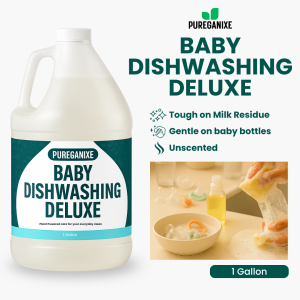 Pureganixe Baby Dishwashing Liquid 1 Gallon – Deluxe Unscented Fragrance-Free Concentrated Formula for Kitchen Cleaning Tough on Grease Gentle on Hands and Ideal for Dishes