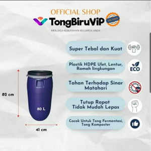 80L Tempat Sampah Biru FULLSET / Tong Fermentasi Plastik Tebal & Kuat dengan Tutup dan Seal