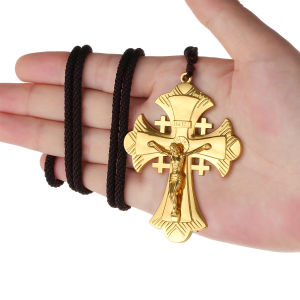 INRI เยรูซาเล็มกางเขนพระเยซูกางเขนสร้อยคอพร้อมจี้เชือกถักสร้อยคอทางศาสนา Statement Prayer เครื่องประดับสำหรับพระสงฆ์