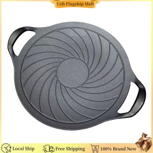 [Ueb Flagship Mall] 15 Inch Iron Grill Skillet Round Griddle Nonstick BBQ Grill Pan Compatible for Gas Stove for Indoor Or Outdoor Grilling