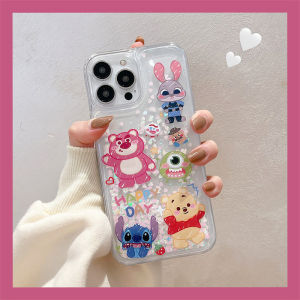 CrashStar Quicksand Movable Liquid Cartoon Cute Phone Case For iPhone 15 14 13 12 11 Pro Max Mini XS XR X 8 7 6 6S Plus + SE 2020 Transparent Soft Shockproof Phone Casing Cover Shell Hot Sale