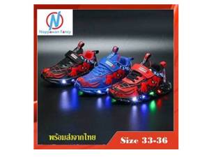 อุปกรณ์รองเท้า สไปเดอร์แมน 3D รองเท้าซูปเปอร์ฮีโร่ Avengers สำหรับเด็ก รองเท้าเด็กมีไฟกระพริบ LED ขนาด 26-36 สำหรับหัดเดิน Spiderman Shoes LED