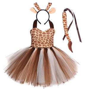 Baby Girls Halloween Animal Cosplay Costume Kids Forest Theme Giraffe Cows Tiger Leopard Zebra Print Tutu Dress Birthday Party2026