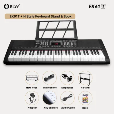 BLW EK-61T 61 Key Beginner Electronic Piano Keyboard with Headphone Microphone Adapter & Learning Sticker