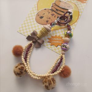 Mobile Phone Lanyard Short Graffiti Beaded Bracelet Pendant Hand Hand Beaded Chain Hair Baller Rope for Women Iphone 15 Plus