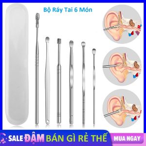 Bộ ngoáy tai 6 món thép không gỉ cao cấp hộp có móc khóa tiện dụng mang theo người - Bộ lấy ráy tai inox 6 món an toàn cho bé và gia đình