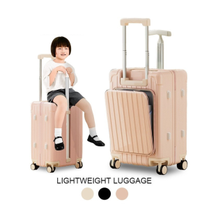 DULEPIG 20" 2-in-1 Ride-On Suitcase for Kids – Front-Opening Travel Luggage with 360° Spinning Wheels