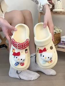 [Free Shipping] Back-To-School Season: EVA Thick-Soled Creative Star And Apple Design Clogs WomenS Summer Versatile Beach Sandals Non-Slip And With A Closed-Toe Design