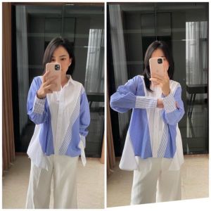 FASHION.ID90 KEMEJA OVERSIZE STRIPES KOMBINASI TERBARU POPLIN 742