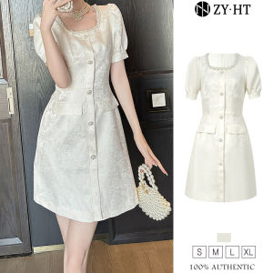 ZYHT EraVogue Váy nữ Cream Dress Váy hình chữ A Váy satin Váy công sở Váy Hi-So Váy cổ điển Váy dự tiệc Dạ hội 9881