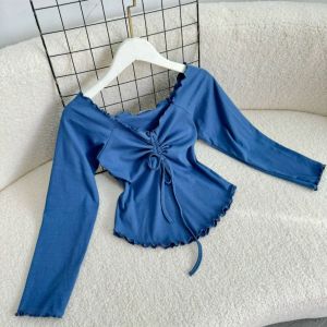 Áo Trễ Vai Tay Dài Sang Chảnh Có Dây Rút Tôn Vòng 1 Vải Thun Borip Co Giãn CÓ BIGSIZE A239