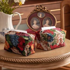 FPXR8 Polyester Floral Paper Bag Durable Skin-Friendly Car Tissue Holder Retro Tissue Bag Car