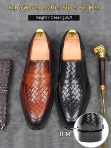 guibai Retro Mens Business Leather Shoes Slip On Handmade Leather Shoes