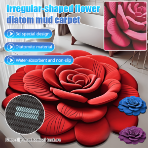 🌹3D Floor Mat Flower Bathroom🌹 Special-Shaped Creative Diatom Mud Water-Absorbing Non-slip Toilet Bathroom Foot Mat Home花朵硅藻泥地毯