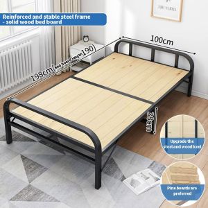 Folding Bed Solid Wood Bed Sleeping Frame Single/Double Bed Ready to Stock 90/100/120cm Solid Wood Single Folding Bed Family Dormitory Military Simple Stable Escort Bed Folding Bed