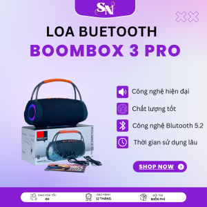 Loa Bluetooth Bombox 3 Pro đèn leb bass mạnh âm thanh lớn Pin tới 6h - Kết nối nhiều loa cùng lúc Loa Bluetooth Boombox 3 Pro Thế Hệ Mới Bass Mạnh Âm Thanh Cực Đỉnh Bluetooth 5.2 Thiết Kế Cực Đẹp