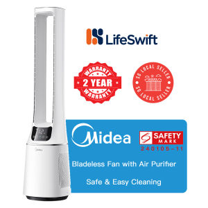 Midea 10 Speed 2-in-1 Easy to Clean DC MOTOR Bladeless Fan with +ION Anti-Bacteria Air Purifier work with WIFI and Alexa voice control MAM060CPAPWH
